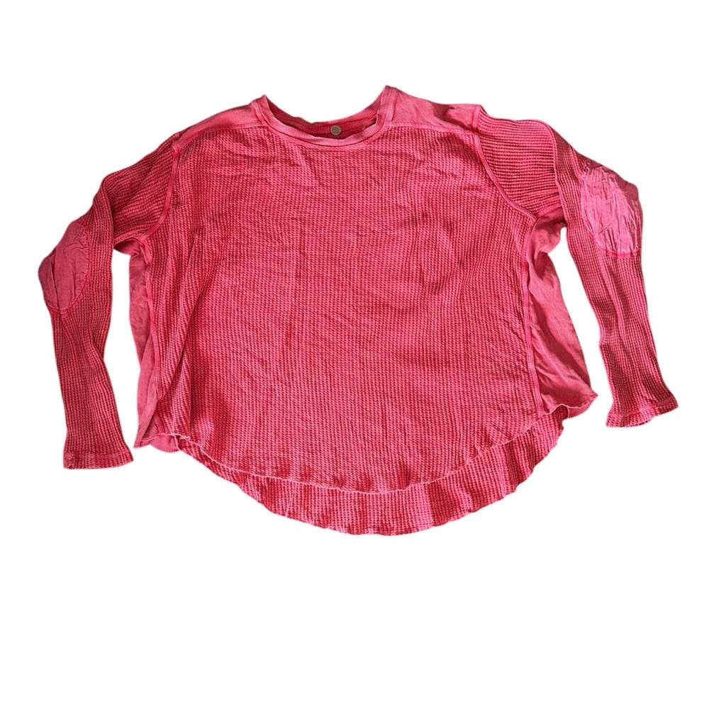 Free People Pink/Salmon Long Sleeve Waffle knit oversized Top